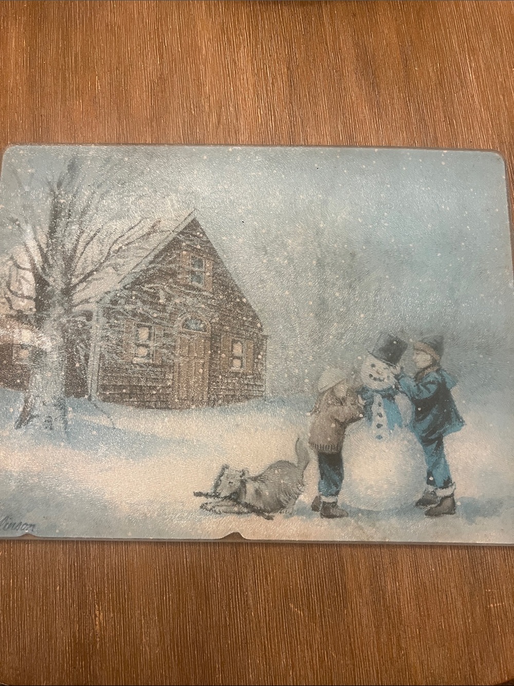 Tempered Glass Vintage-Style Winter Snowman Counter Saver or Cutting Board